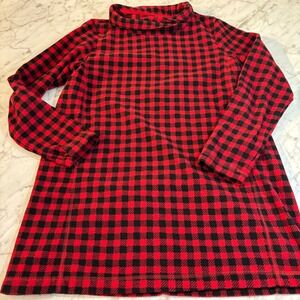 Lands End Womens Buffalo Plaid Fleece Turtleneck Dress Red Black Size M